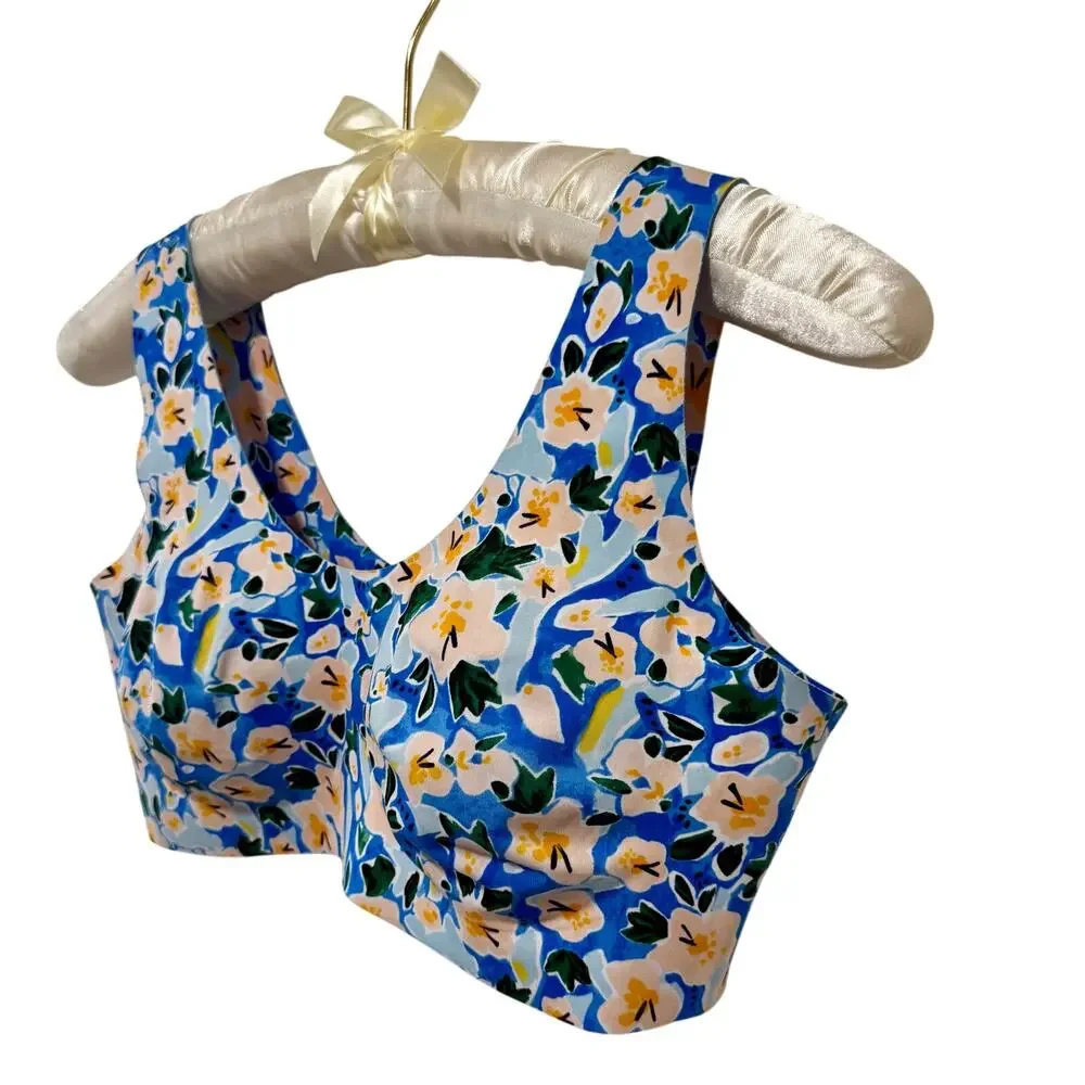 Knix XXL Floral Wireless Contour‎ Bra Blue Pink Stretch Pullover Comfort Lounge